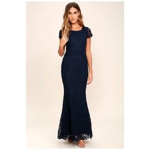 Navy Lace Full Length Mermaid Gown